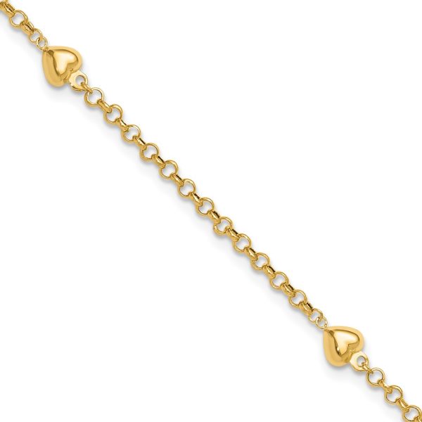 14k Puff Heart 10in Anklet