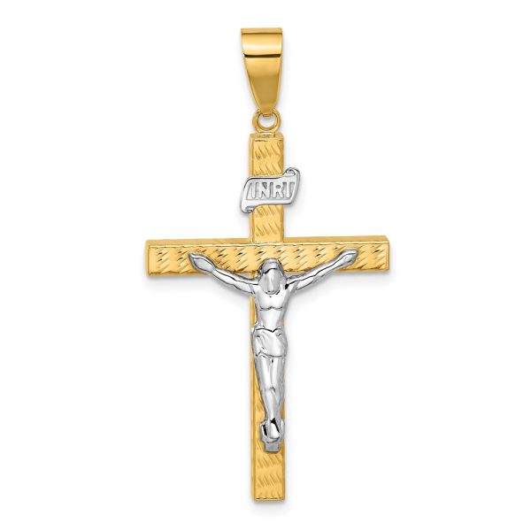 14K Two-tone Polished and Diamond-cut Crucifix Pendant