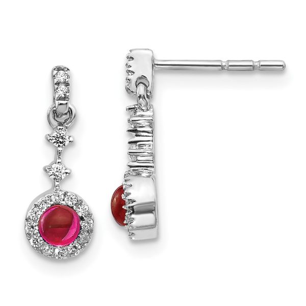 14k White Gold Diamond and Cabochon Ruby Earrings