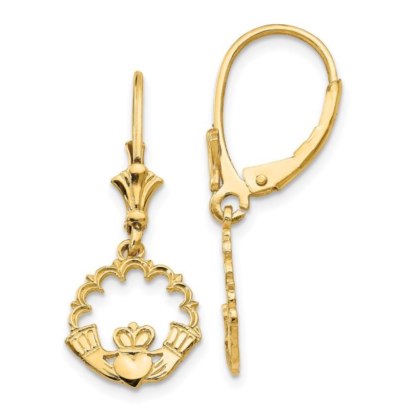 14K Claddagh in Circle Leverback Earrings