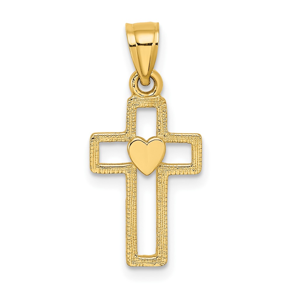 10K Cut-Out Cross w/ Heart Charm