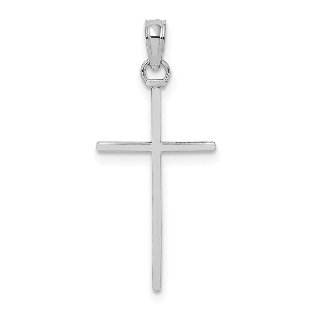 10K White Gold 3-D and Polished Stick Cross Charm