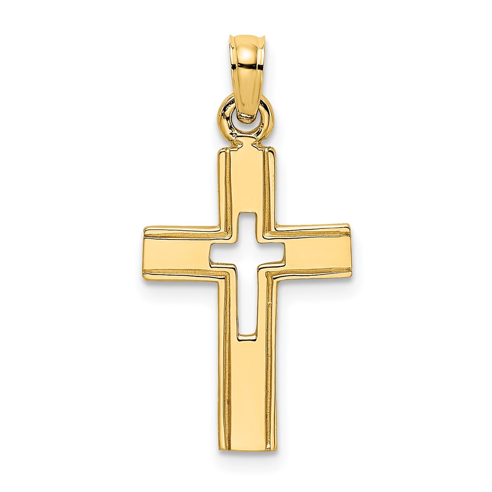 10K Polished and Cut-Out Cross Charm