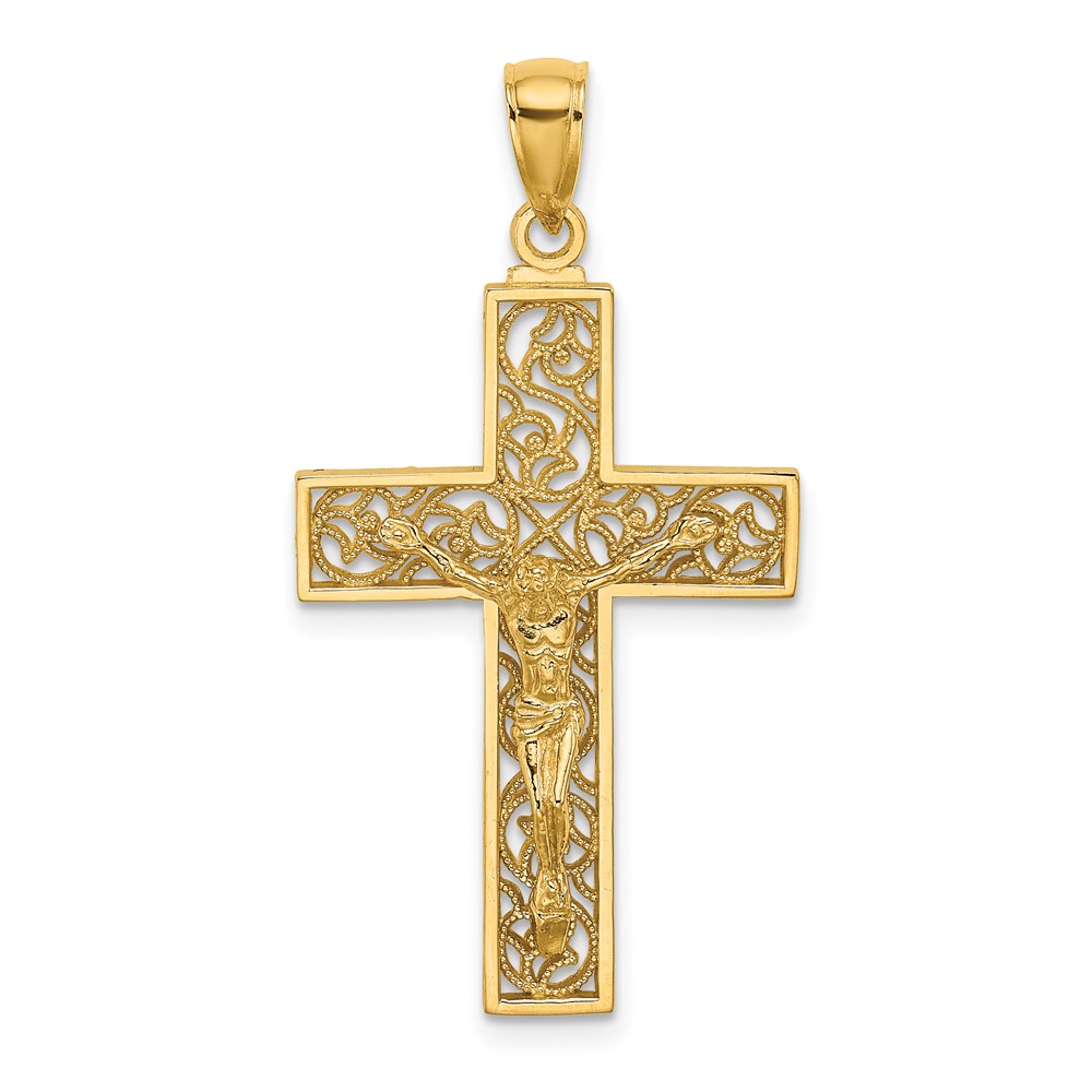 10K Textured Swirl Design Crucifix Charm