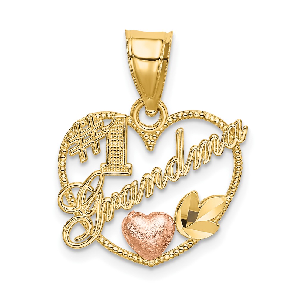 10K Two-Tone #1 GRANDMA In Heart Frame Charm