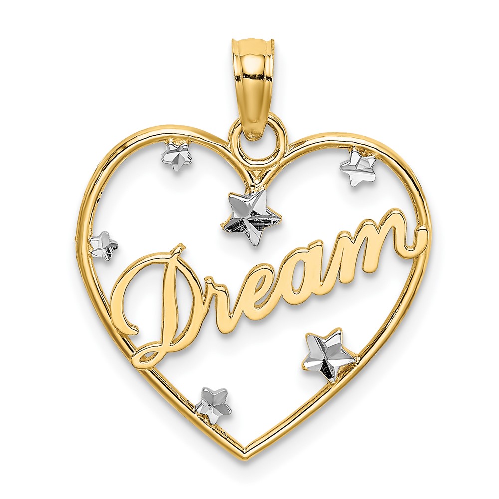 10Kw/Rhodium DREAM In Heart w/ D/C Star Accents Charm