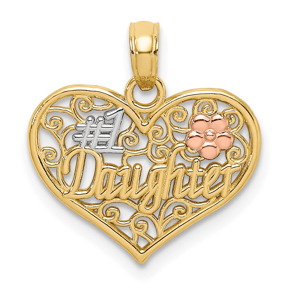 10K Two-tone w/White Rhodium #1 DAUGHTER In Heart Charm