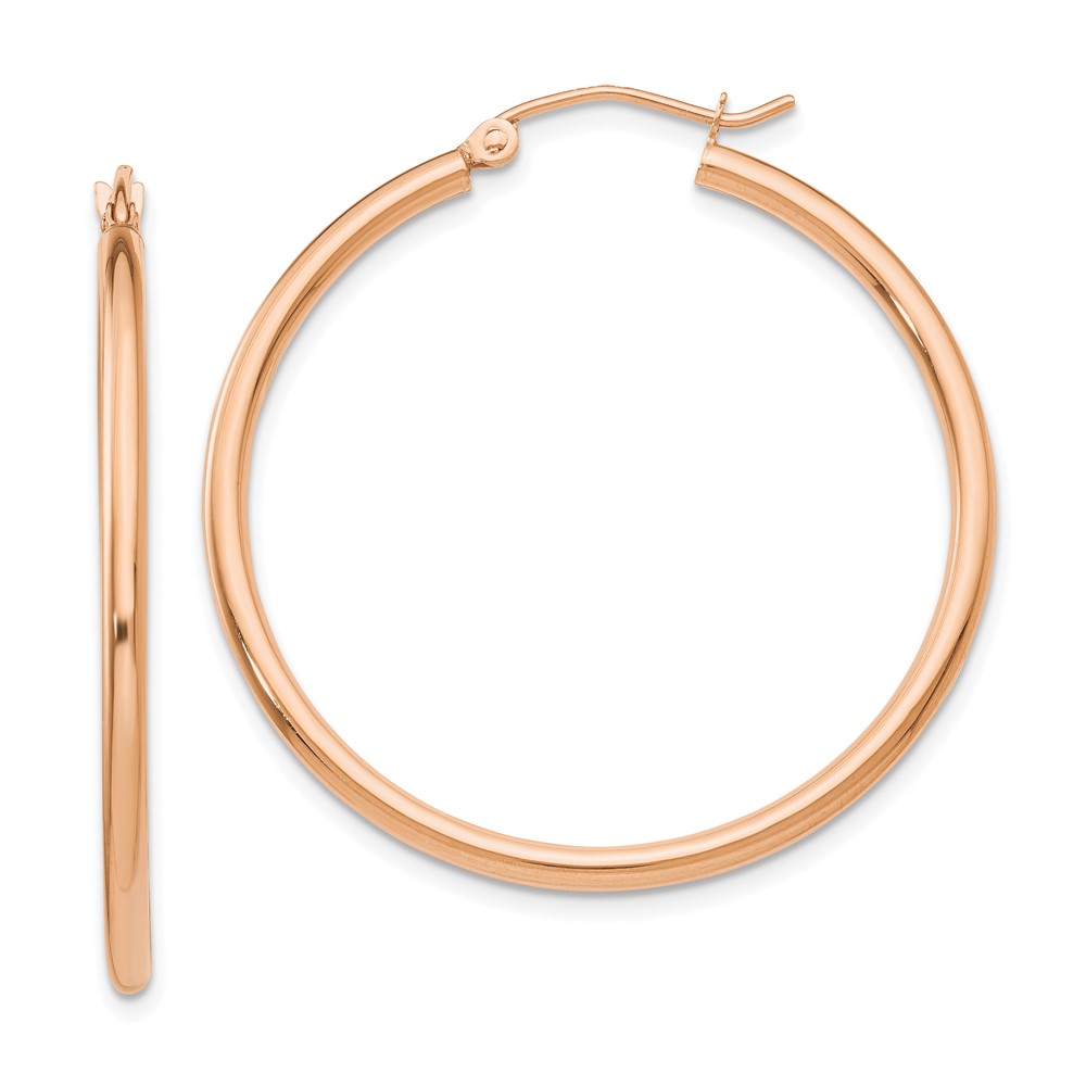 10k Rose Gold Polished 2mm Lightweight Tube Hoop Earrings