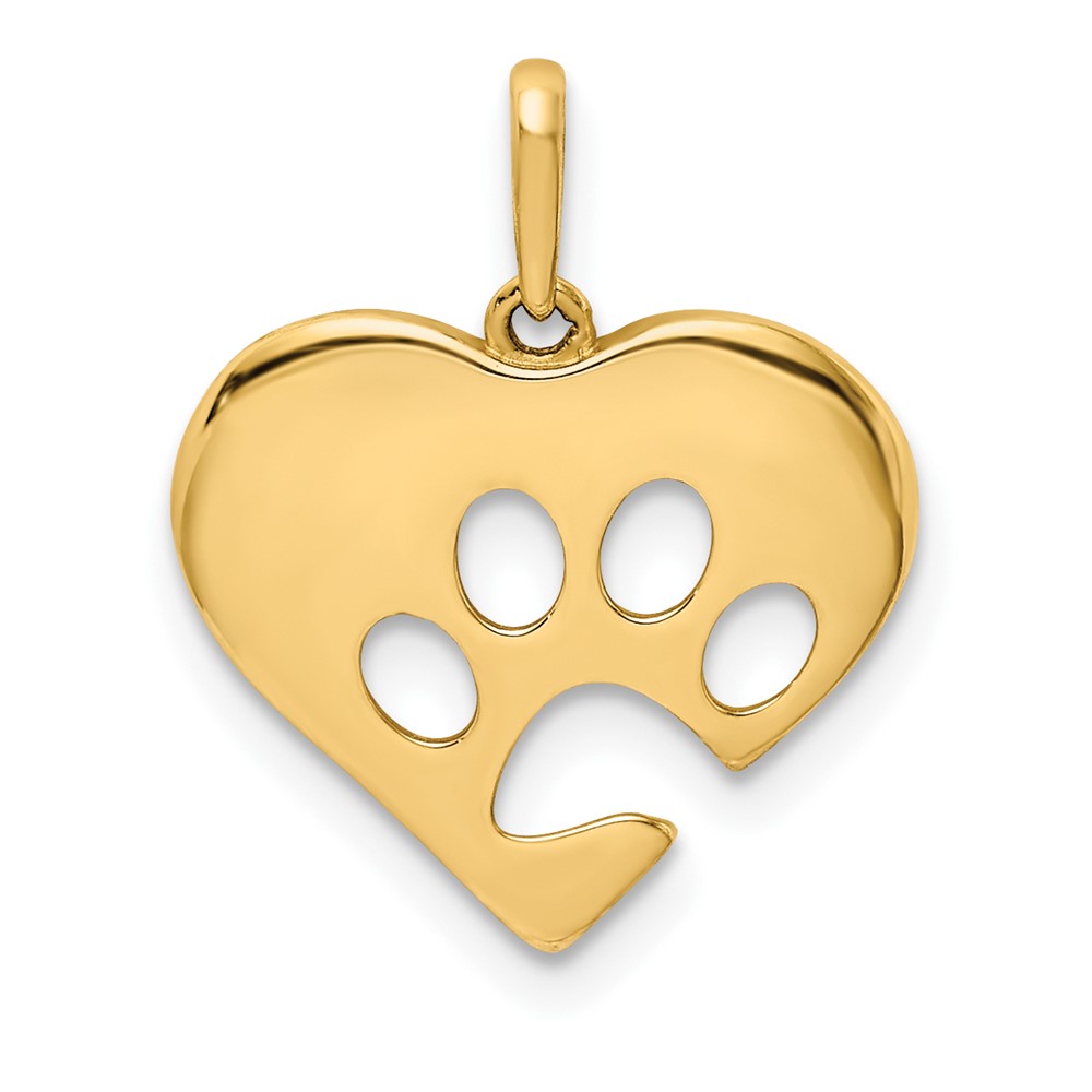 10K Polished Heart w/Paw Print Pendant