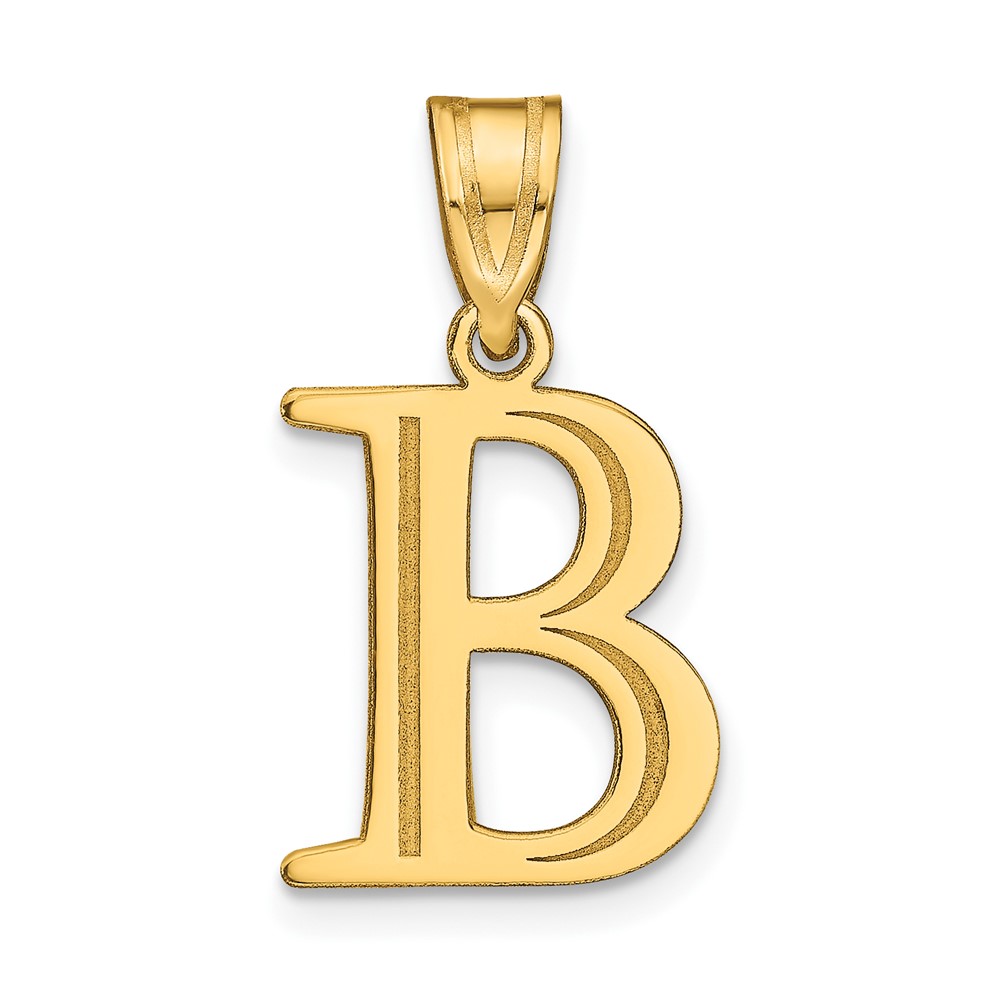 10K Polished Etched Letter B Initial Pendant