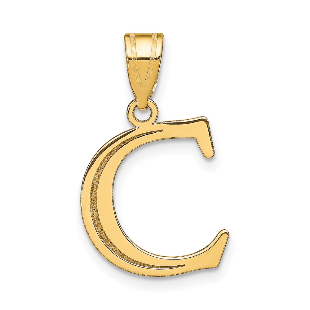 10K Polished Etched Letter C Initial Pendant