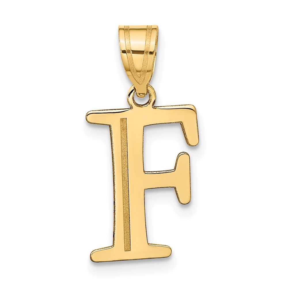 10K Polished Etched Letter F Initial Pendant