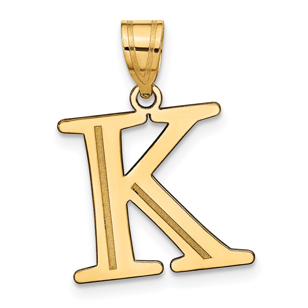 10K Polished Etched Letter K Initial Pendant