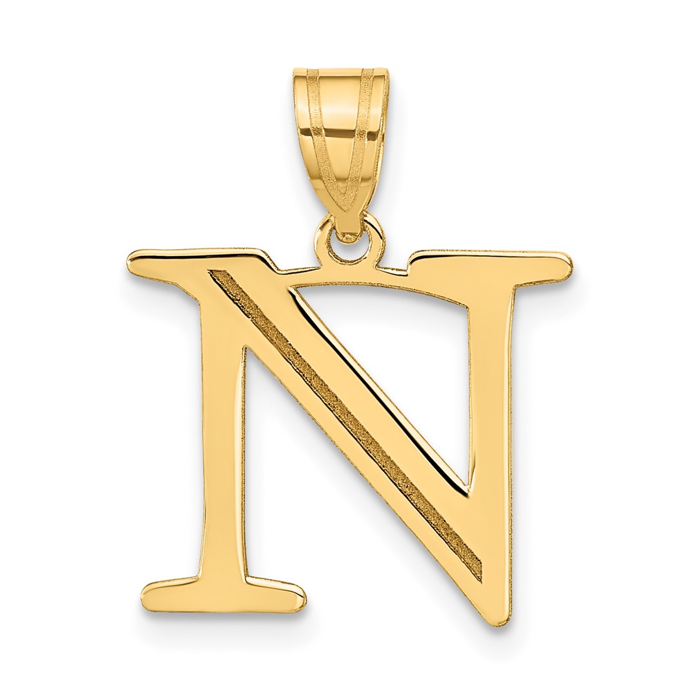 10K Polished Etched Letter N Initial Pendant