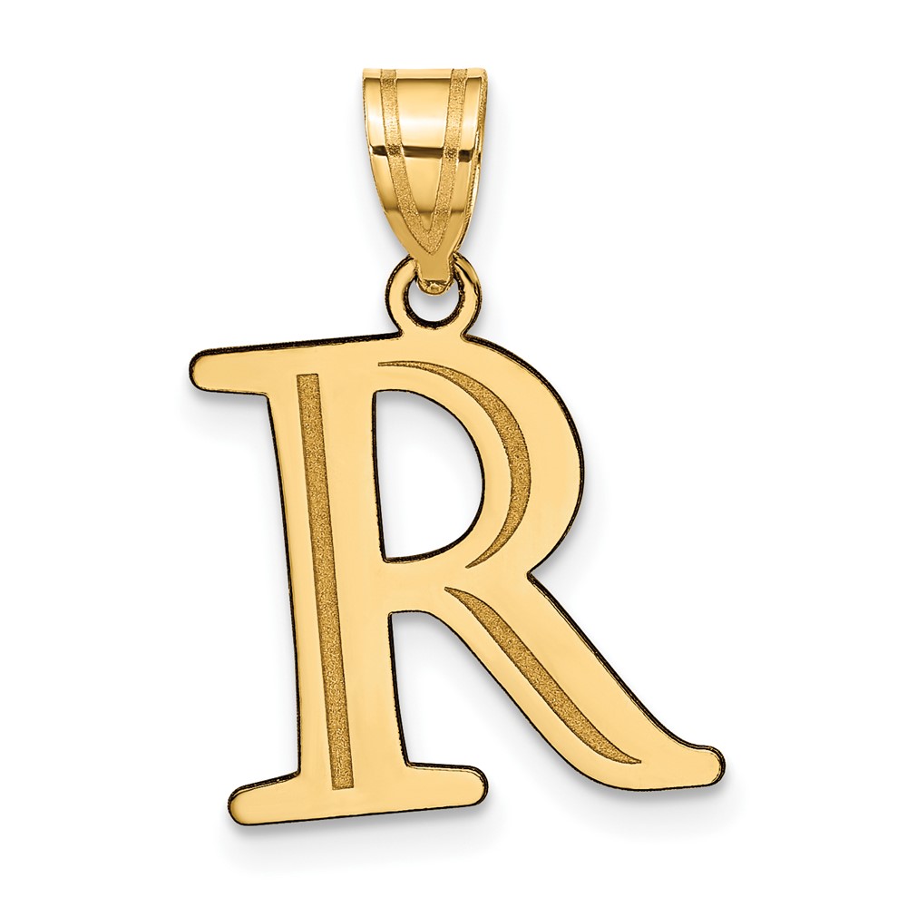 10K Polished Etched Letter R Initial Pendant