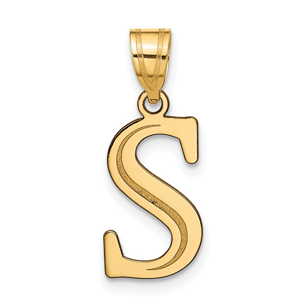 10K Polished Etched Letter S Initial Pendant