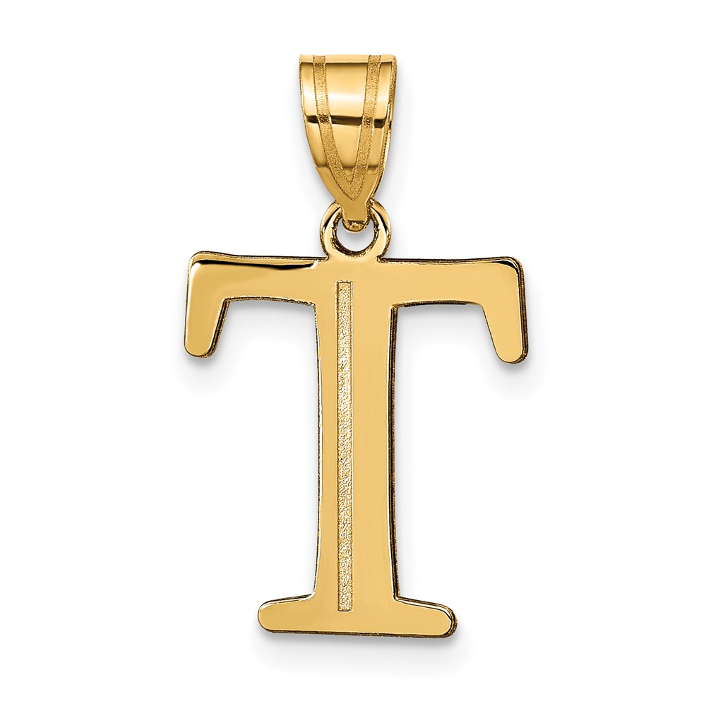 10K Polished Etched Letter T Initial Pendant