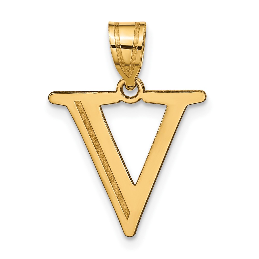 10K Polished Etched Letter V Initial Pendant