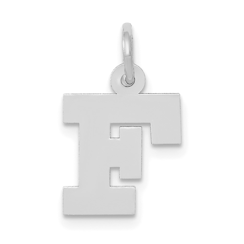10k White Gold Small Block Initial F Charm
