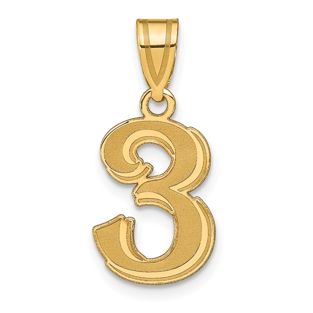 14k Polished Etched Number 3 Pendant