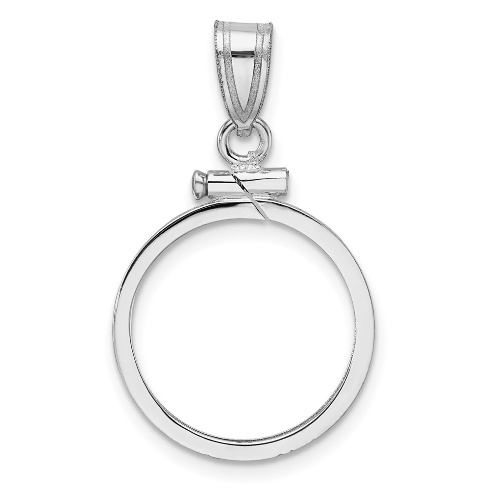 Wideband Distinguished Coin Jewelry 14k White Gold Polished 16.5mm x 1.35mm Screw Top Coin Bezel Pendant