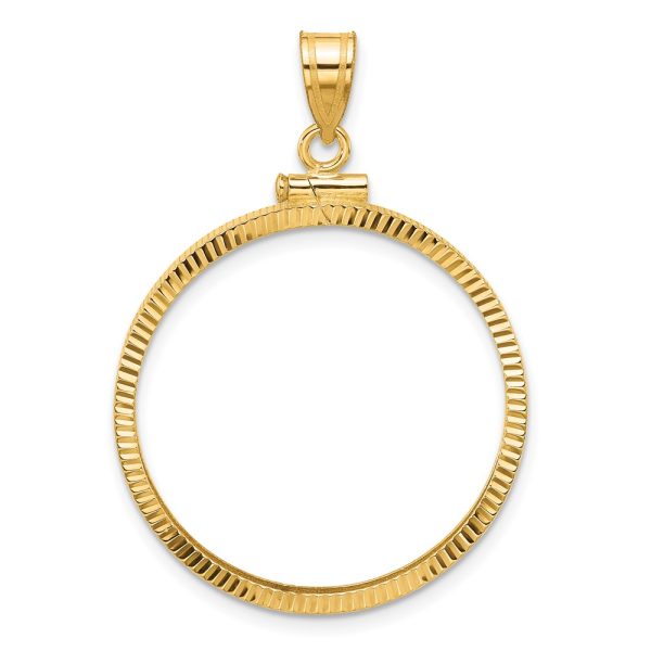 Wideband Distinguished Coin Jewelry 14k Polished and Diamond-cut 27.0mm x 2.35mm Screw Top Coin Bezel Pendant