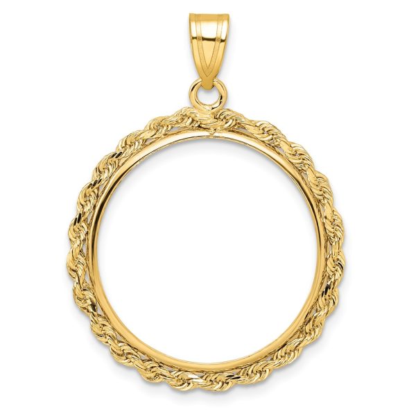 Wideband Distinguished Coin Jewelry 14k Polished Rope 22.0mm Prong Coin Bezel Pendant