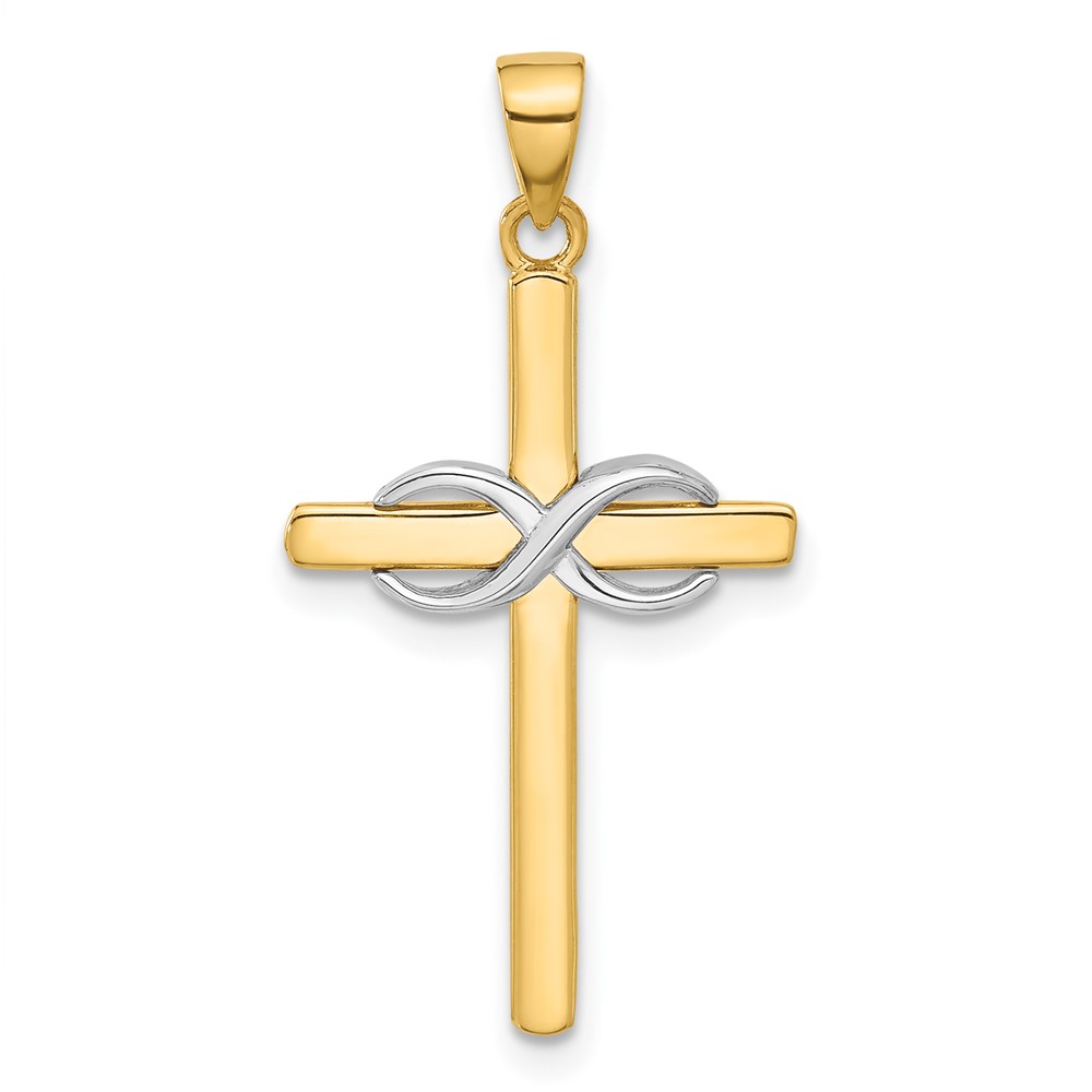 14K Two-tone Polished Infinity Cross Pendant