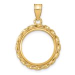 Wideband Distinguished Coin Jewelry 14k Polished Wide Twisted Wire 16.5mm Prong Coin Bezel Pendant