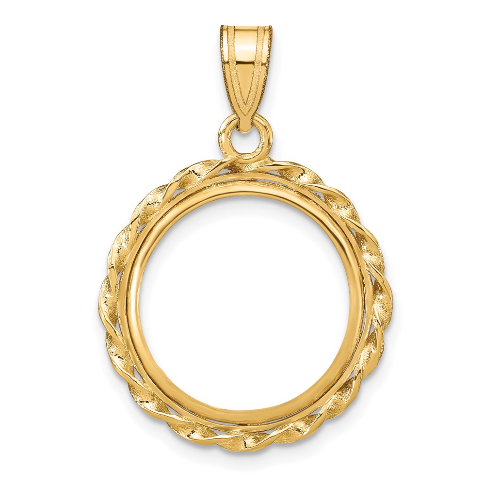 Wideband Distinguished Coin Jewelry 14k Polished Wide Twisted Wire 16.5mm Prong Coin Bezel Pendant