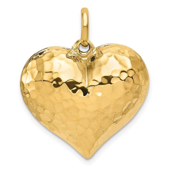 14K Polished and Hammered 3-D Heart Pendant