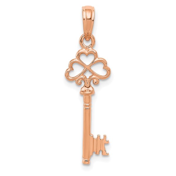 14K Rose Gold Polished 3-D Hearts Key Charm