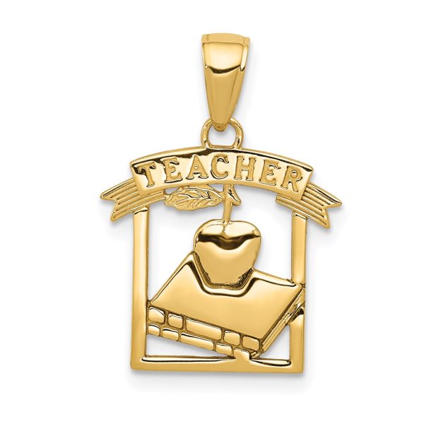 14k Polished Flat-Backed TEACHER Pendant