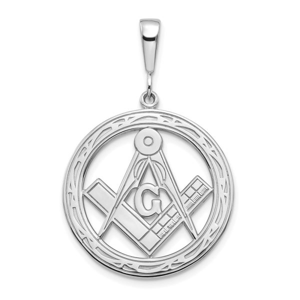 14k White Gold Polished & Textured Large Masonic Symbol Pendant