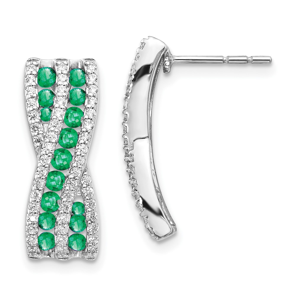 14k White Gold Diamond and Emerald Fancy Earrings