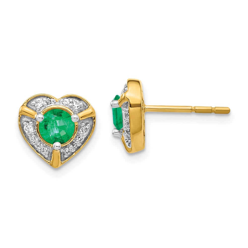 14k Diamond and Emerald Fancy Heart Earrings