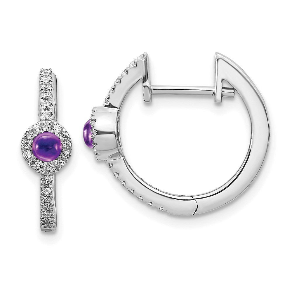 14k White Gold Diamond and Cabochon Amethyst Earrings