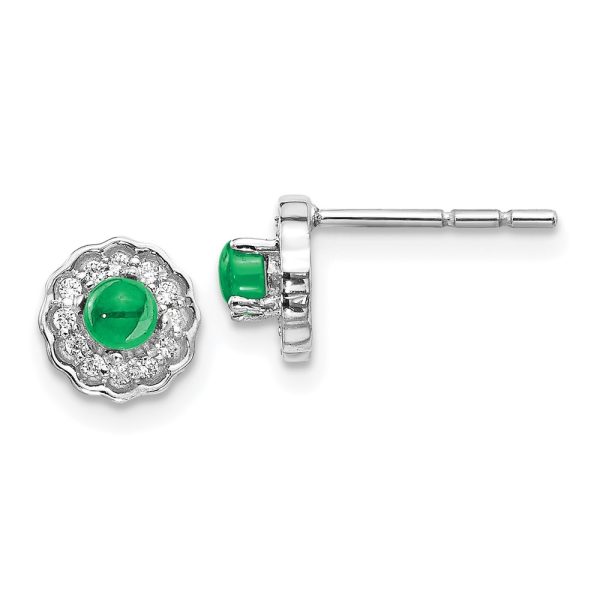 14k White Gold Diamond and Cabochon Emerald Earrings