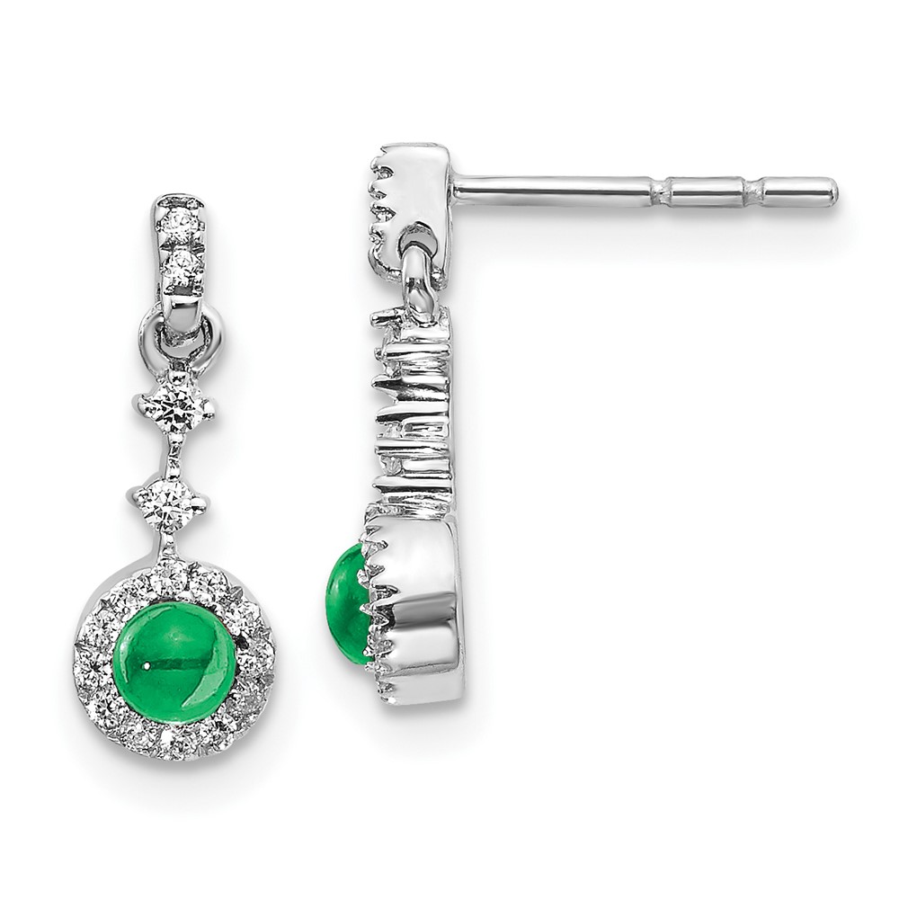14k White Gold Diamond and Cabochon Emerald Earrings
