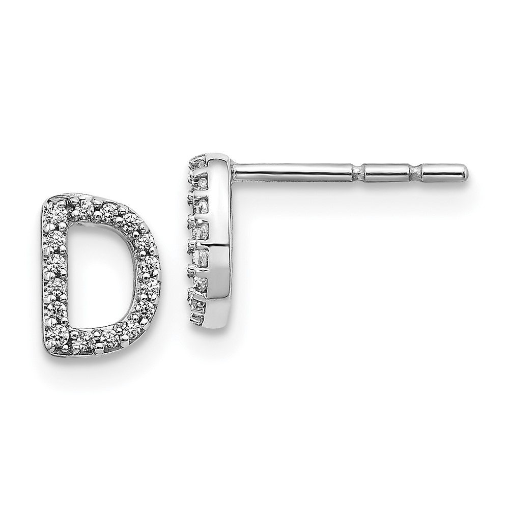 14k White Gold Diamond Initial D Earrings