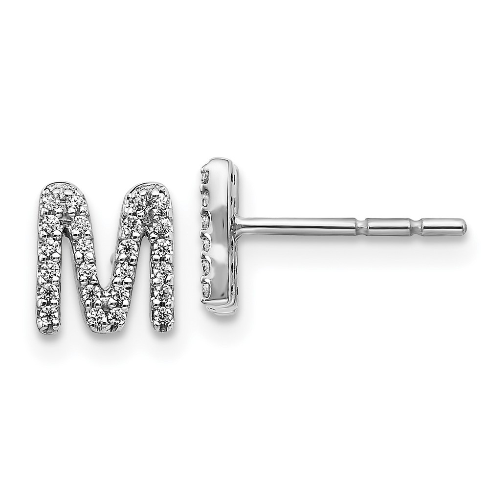14k White Gold Diamond Initial M Earrings