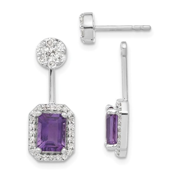 14k White Gold Diamond/Amethyst Front/Back Earrings