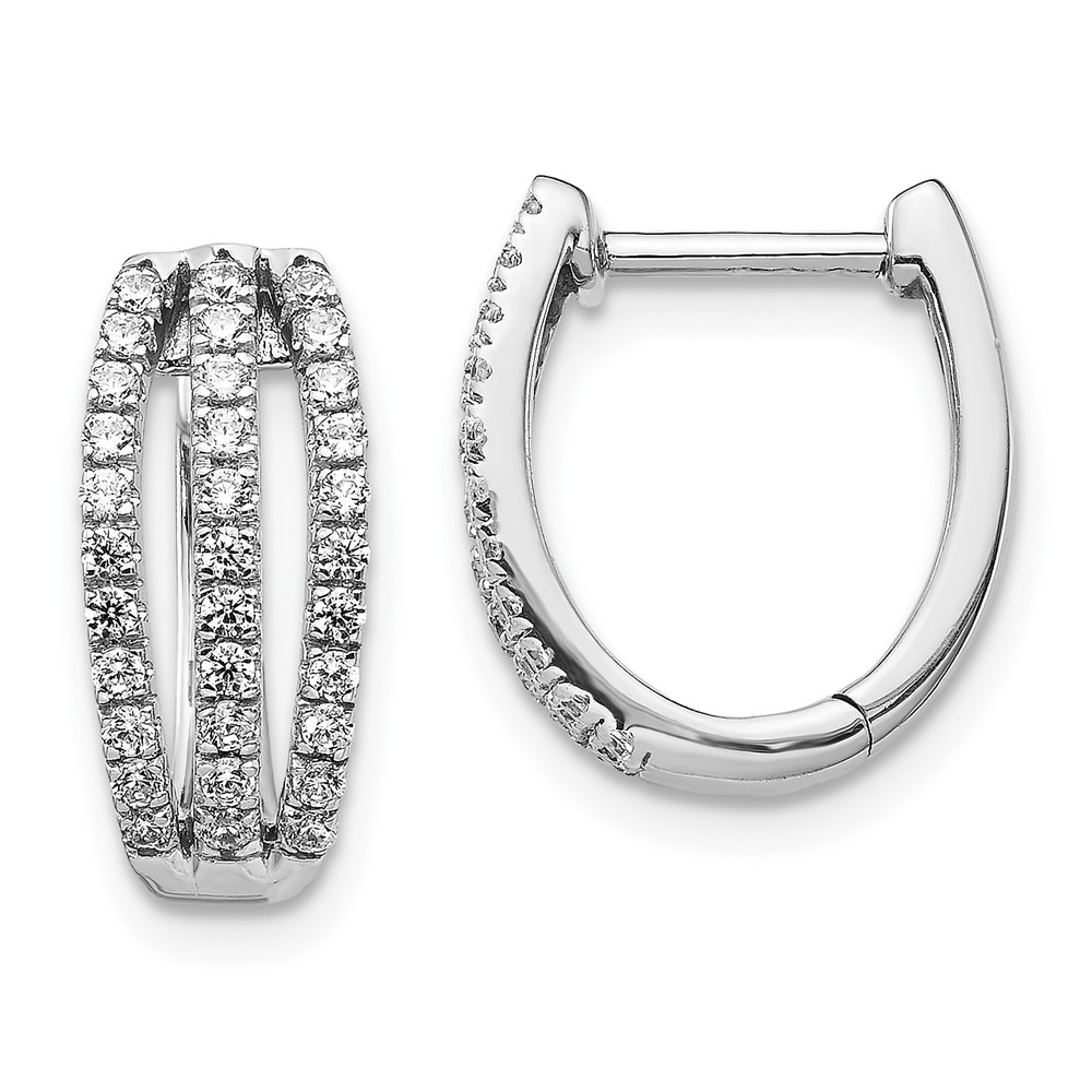 14k White Gold 3-row Diamond Hinged Hoop Earrings