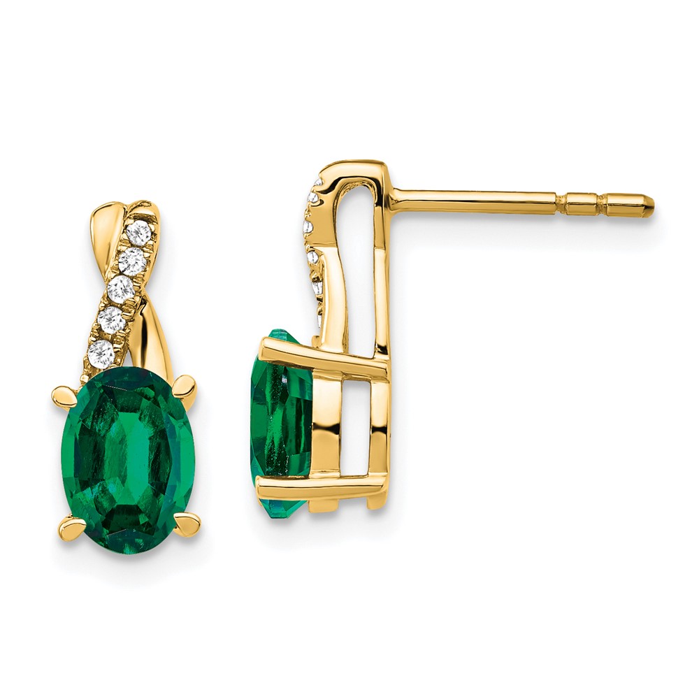 10k Created Emerald and Diamond Earrings