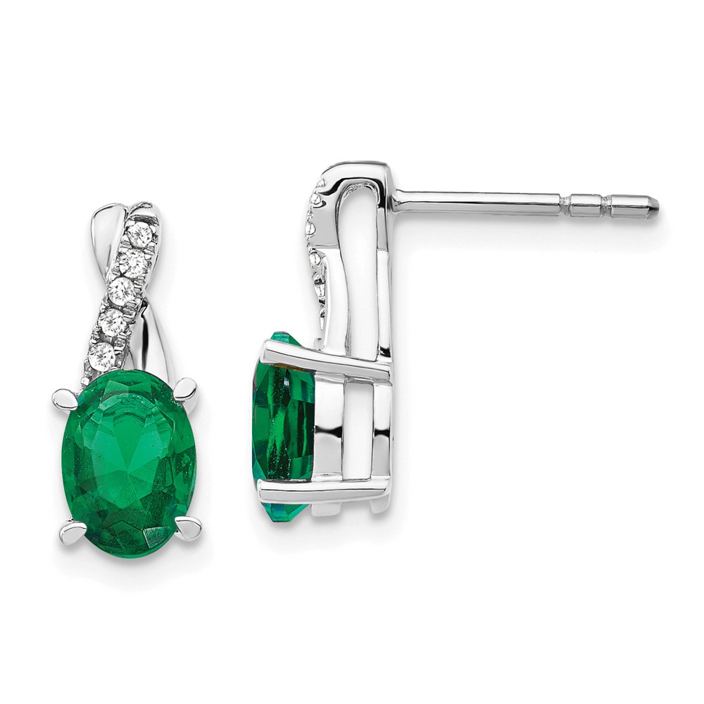 14K White Gold Created Emerald and Diamond Earrings