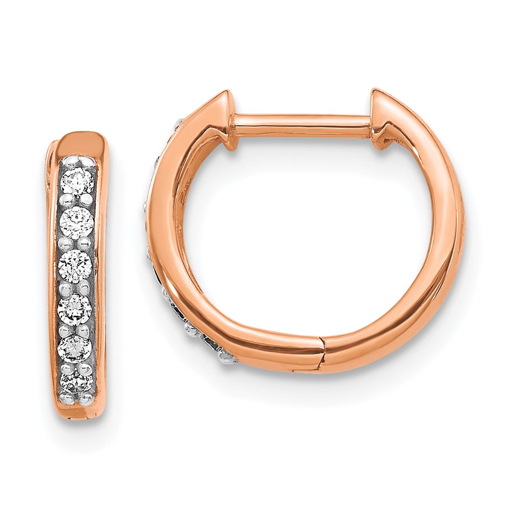 14k Rose Gold Diamond Hinged Hoop Earrings