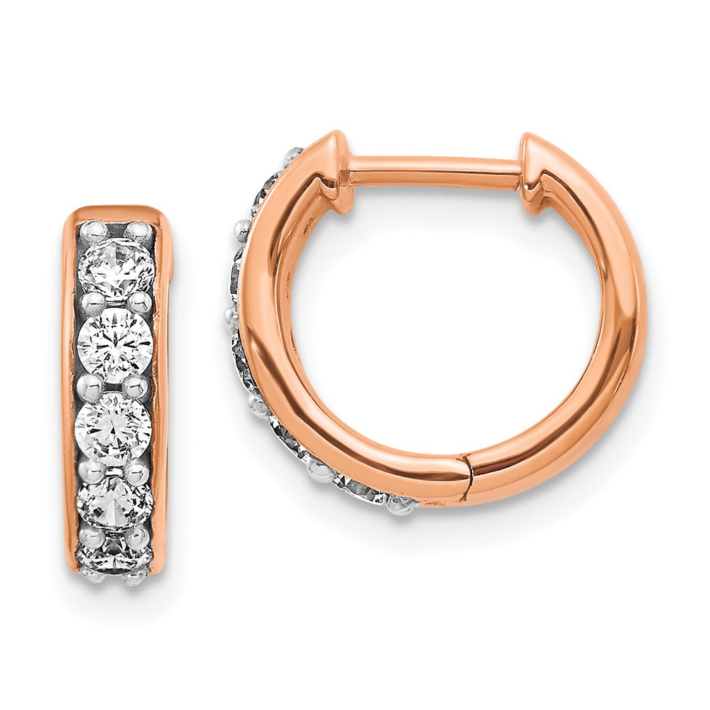 14k Rose Gold Diamond Hinged Hoop Earrings