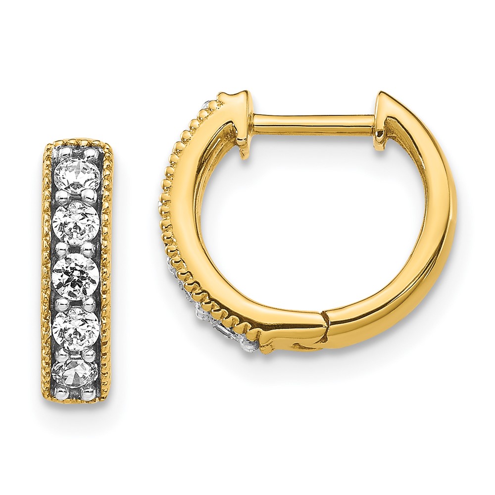 14k Yellow Gold Diamond Milgrain Hinged Hoop Earrings