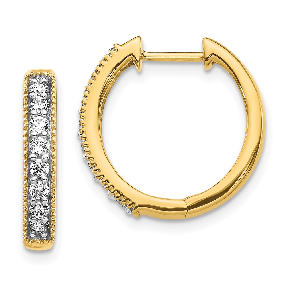 14k Yellow Gold Diamond Milgrain Hinged Hoop Earrings