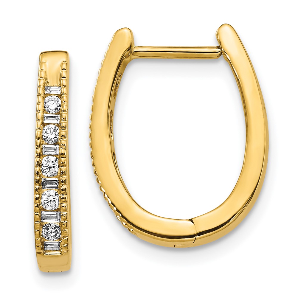 14k Diamond Oval Hinged Hoop Earrings